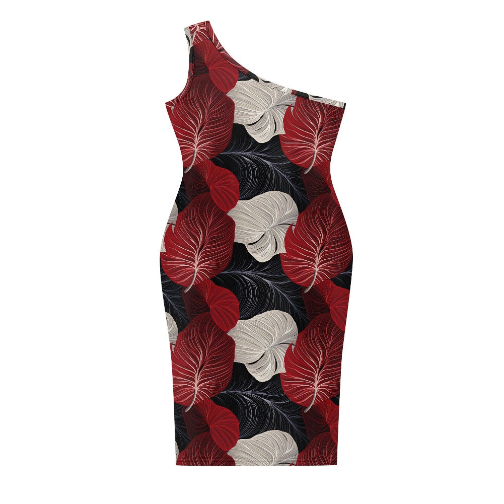 Discover Elegance: Luxtrini's One-Shoulder Slim Dress - Red Tropical white