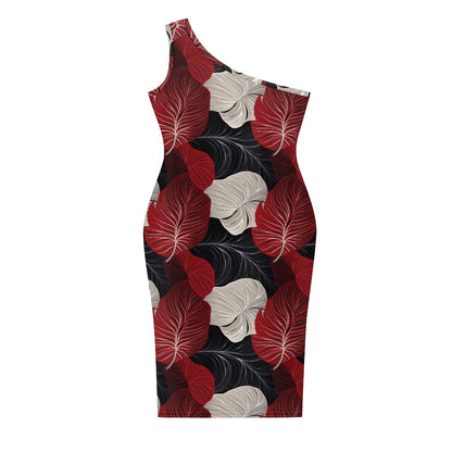 Discover Elegance: Luxtrini's One-Shoulder Slim Dress - Red Tropical white