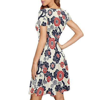 Women Scoop Neck Short Sleeve Ruffle Dress