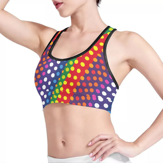 LGBTQ-Friendly Rainbow Polka Dot Women Sports Bra by Luxtrini