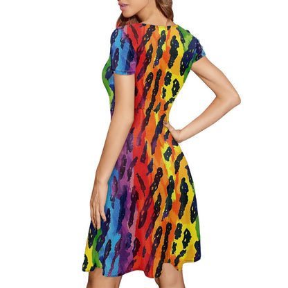 Women Scoop Neck Short Sleeve Ruffle Dress