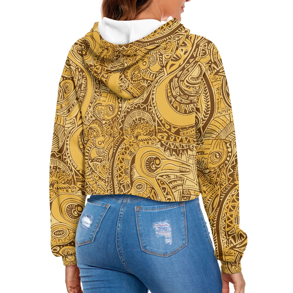 Women's midriff-baring sweatshirt - Gold Ethnic African
