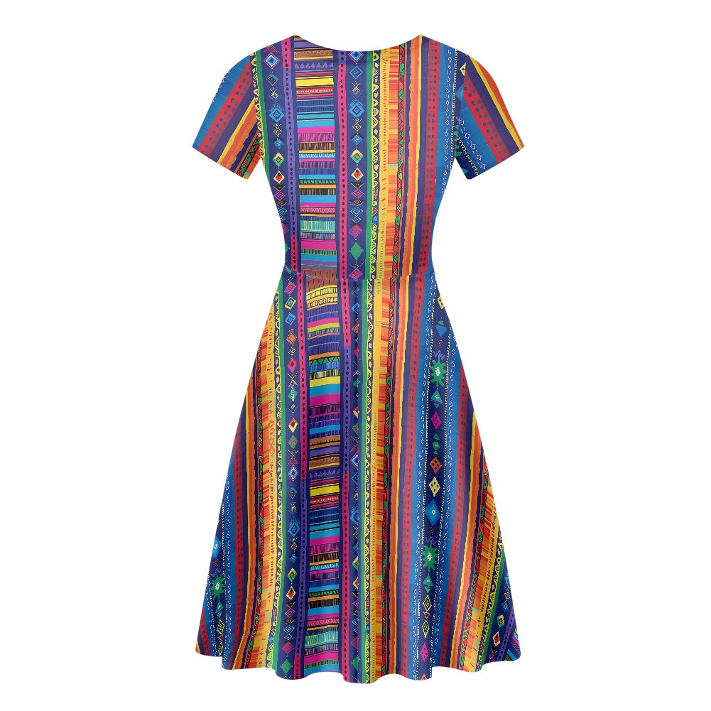 Women Scoop Neck Short Sleeve Ruffle Dress