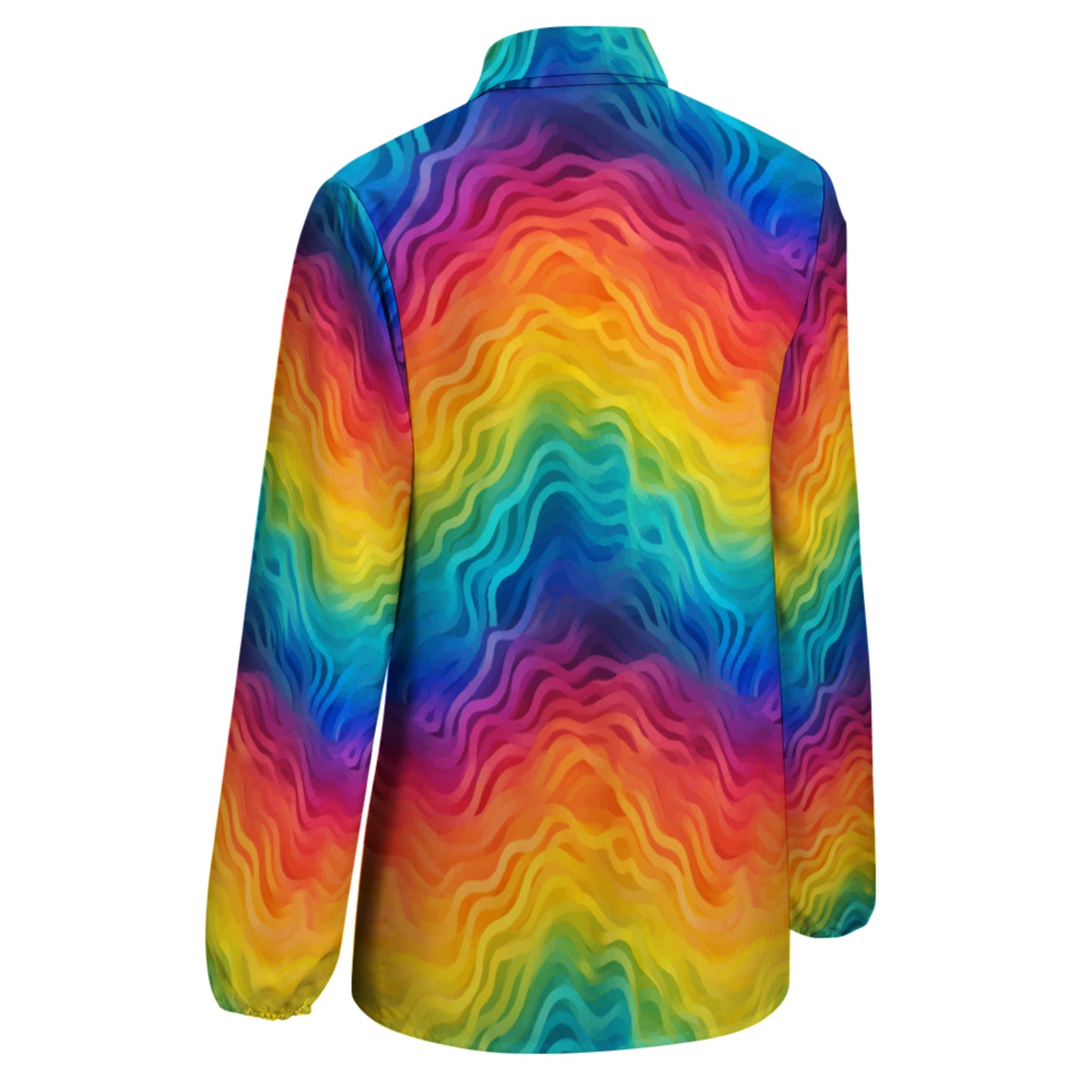 Rainbow Long Sleeve Blouse – Colorful V-Neck Button Down for Women, Pride Top, Lightweight Retro Shirt, Festival Ready