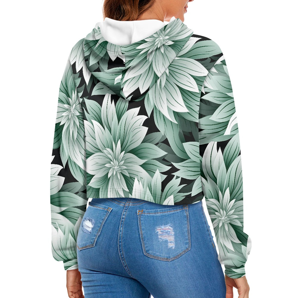 Women's midriff-baring sweatshirt - Green Tropical