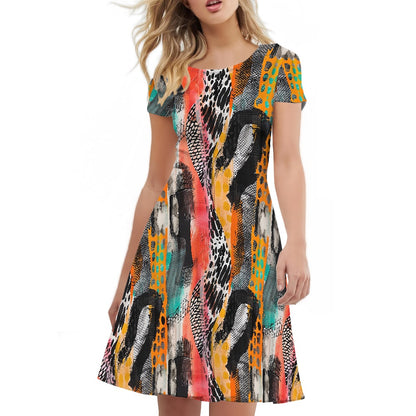 Women Scoop Neck Short Sleeve Ruffle Dress