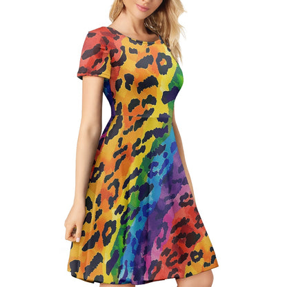 Women Scoop Neck Short Sleeve Ruffle Dress