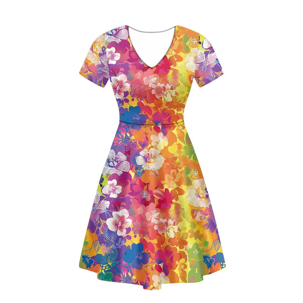 Women V-Neck Short Sleeve Ruffle Dress white