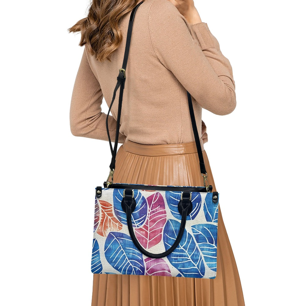 Tropical Breeze: Hand-Painted Leaf Print,  Women's PU leather twill handbag