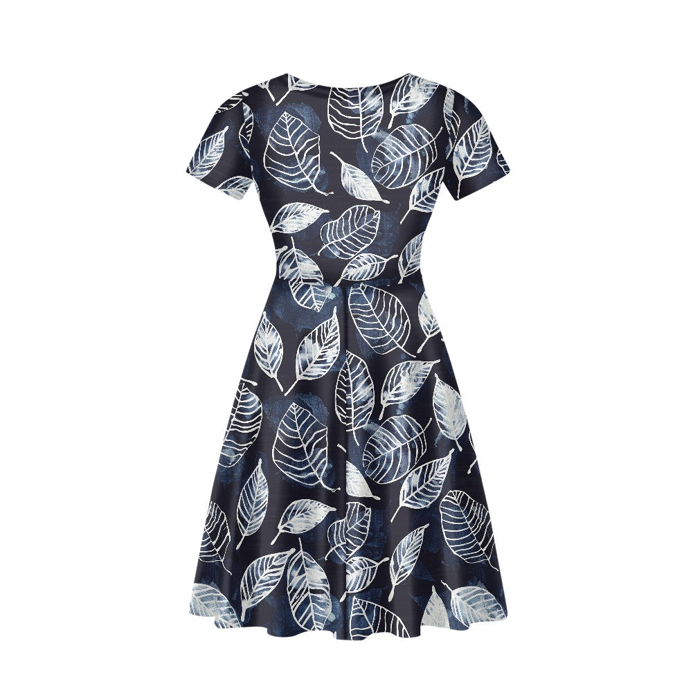 Women V-Neck Short Sleeve Ruffle Dress