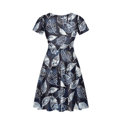 Women V-Neck Short Sleeve Ruffle Dress