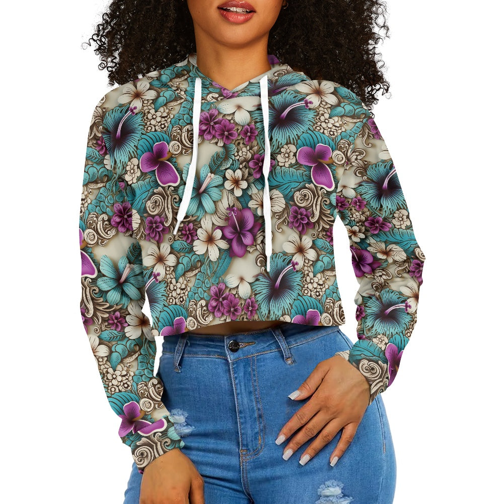 Women's midriff-baring sweatshirt - Floral