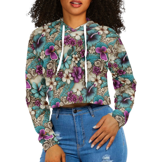 Women's midriff-baring sweatshirt - Floral