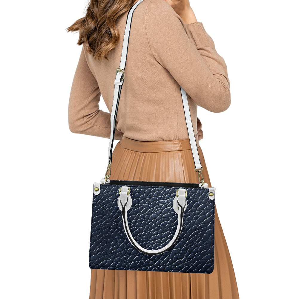 Navy and Cream Women's PU leather twill handbag