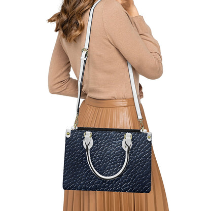 Navy and Cream Women's PU leather twill handbag