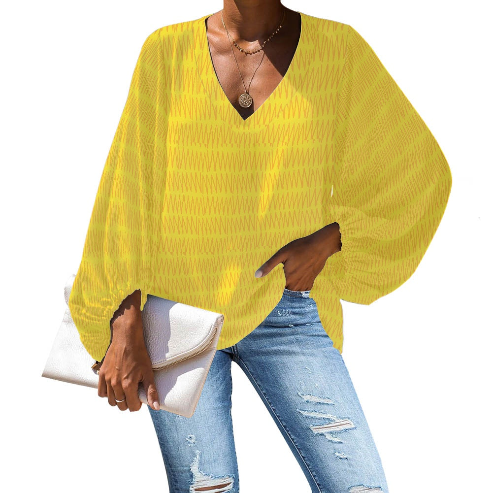 V-Neck Puff Sleeve Chiffon Blouse white