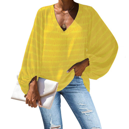 V-Neck Puff Sleeve Chiffon Blouse white