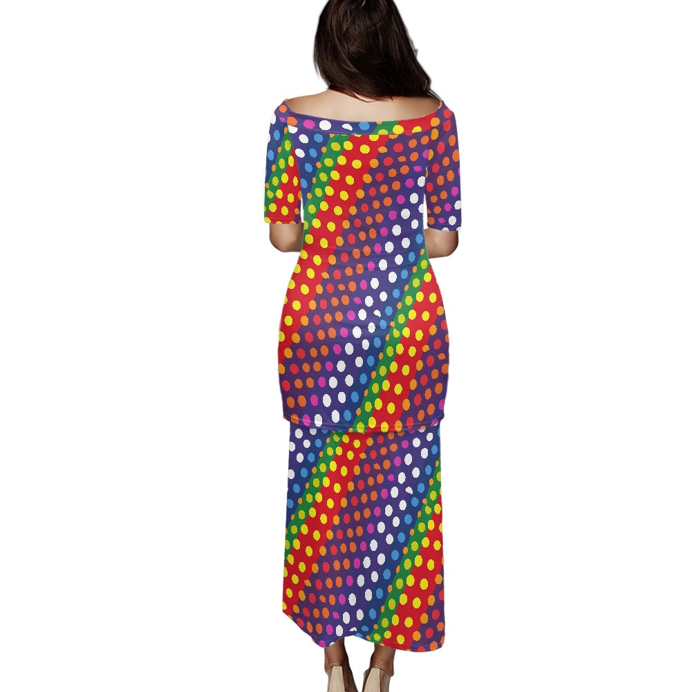 LGBTQ-Friendly Rainbow Polka Dot 
Guinea Style Maxi Dress Set by Luxtrini