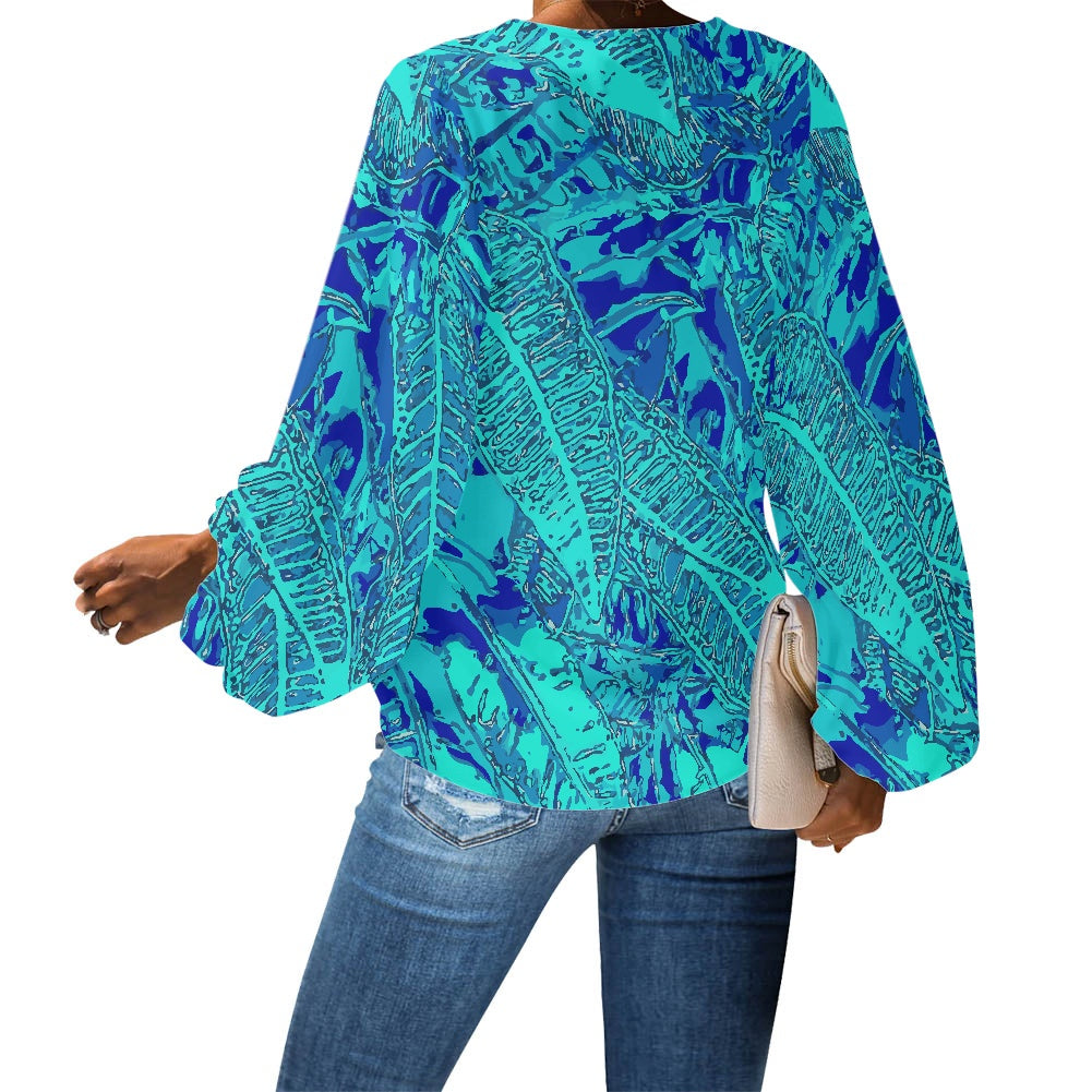 V-Neck Puff Sleeve Chiffon Blouse