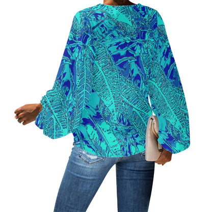 V-Neck Puff Sleeve Chiffon Blouse