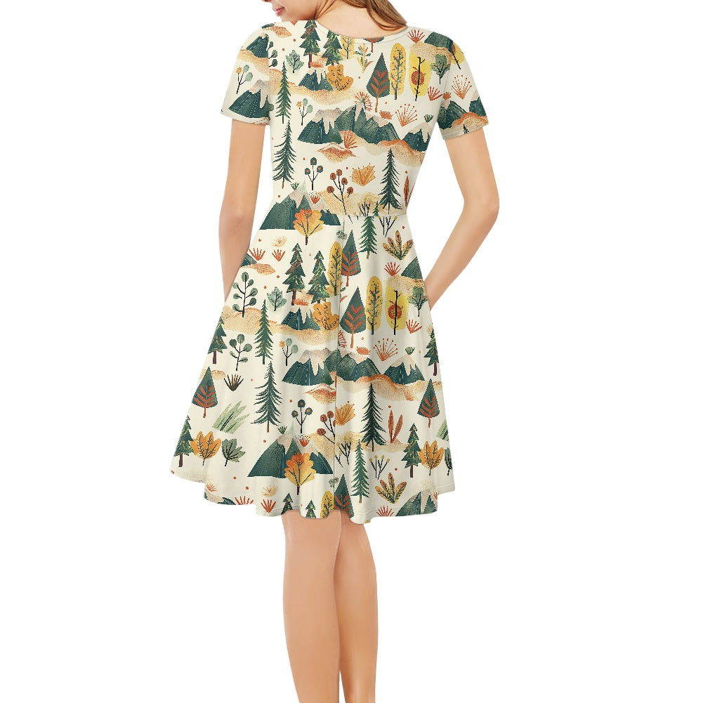 Women V-Neck Short Sleeve Ruffle Dress