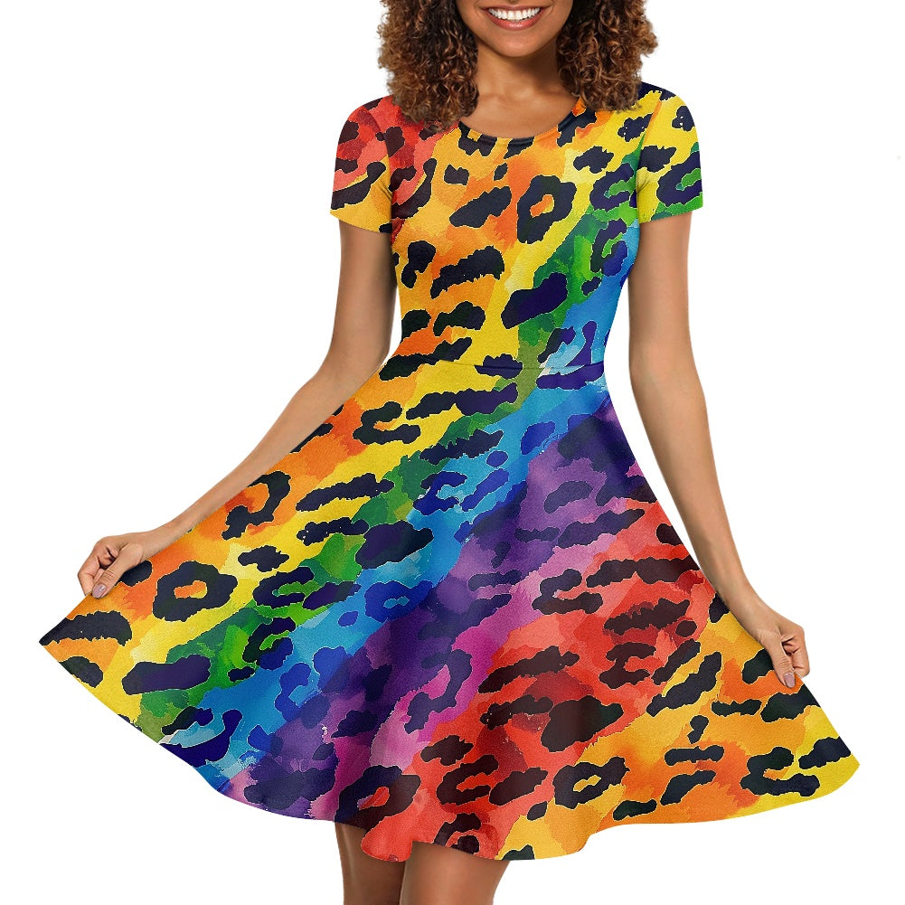 Women Scoop Neck Short Sleeve Ruffle Dress