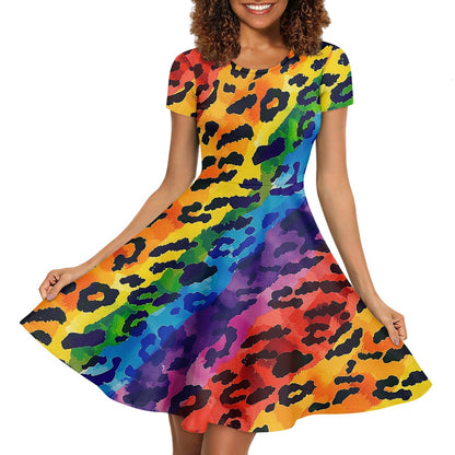 Women Scoop Neck Short Sleeve Ruffle Dress