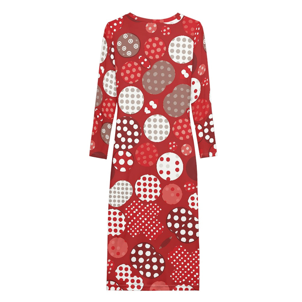 Red Polka Dot Long-Sleeved Bodycon Dress