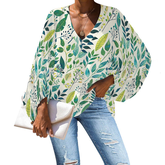 V-Neck Chiffon Puff Sleeve Blouse by Luxtrini 4XL