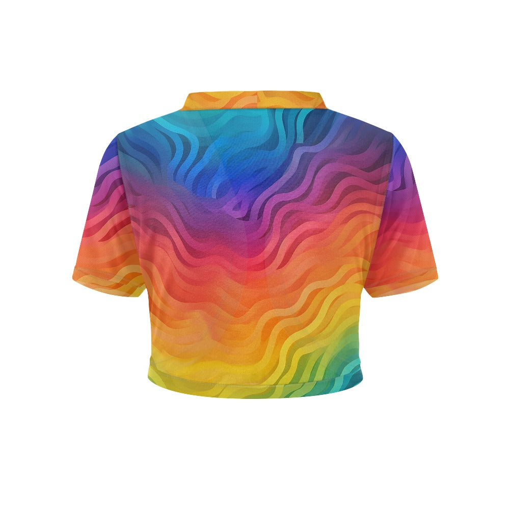 Rainbow Wavy Mini Cardigan – Women's Chiffon Short Jacket, Colorful Sheer Cover Up, Lightweight Layer