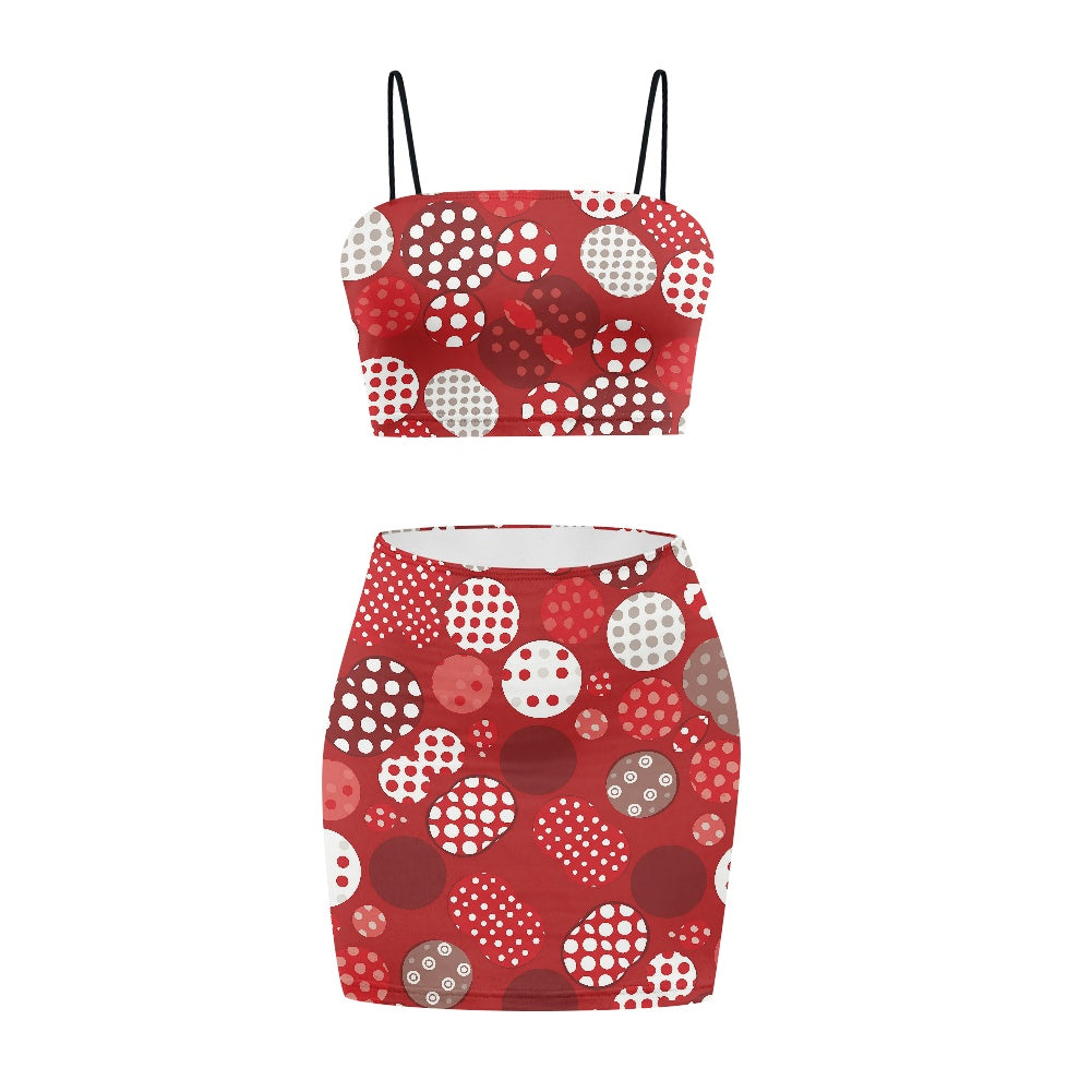 Turn Heads with Luxtrini’s Bold Polka Dot Top Skirt Set red