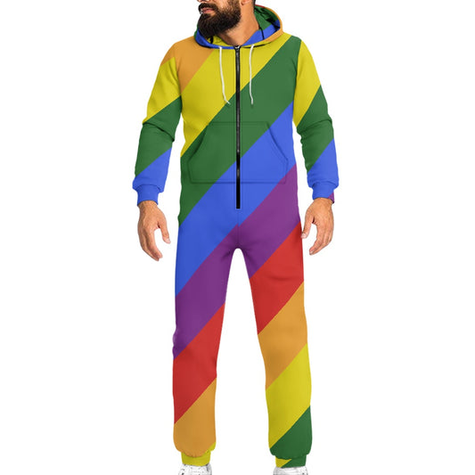 Rainbow Women's hooded long sleeve jumpsuit white