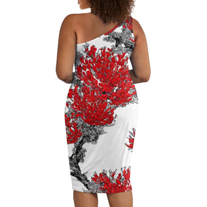 Discover Elegance: Luxtrini's One-Shoulder Slim Dress Red Floral