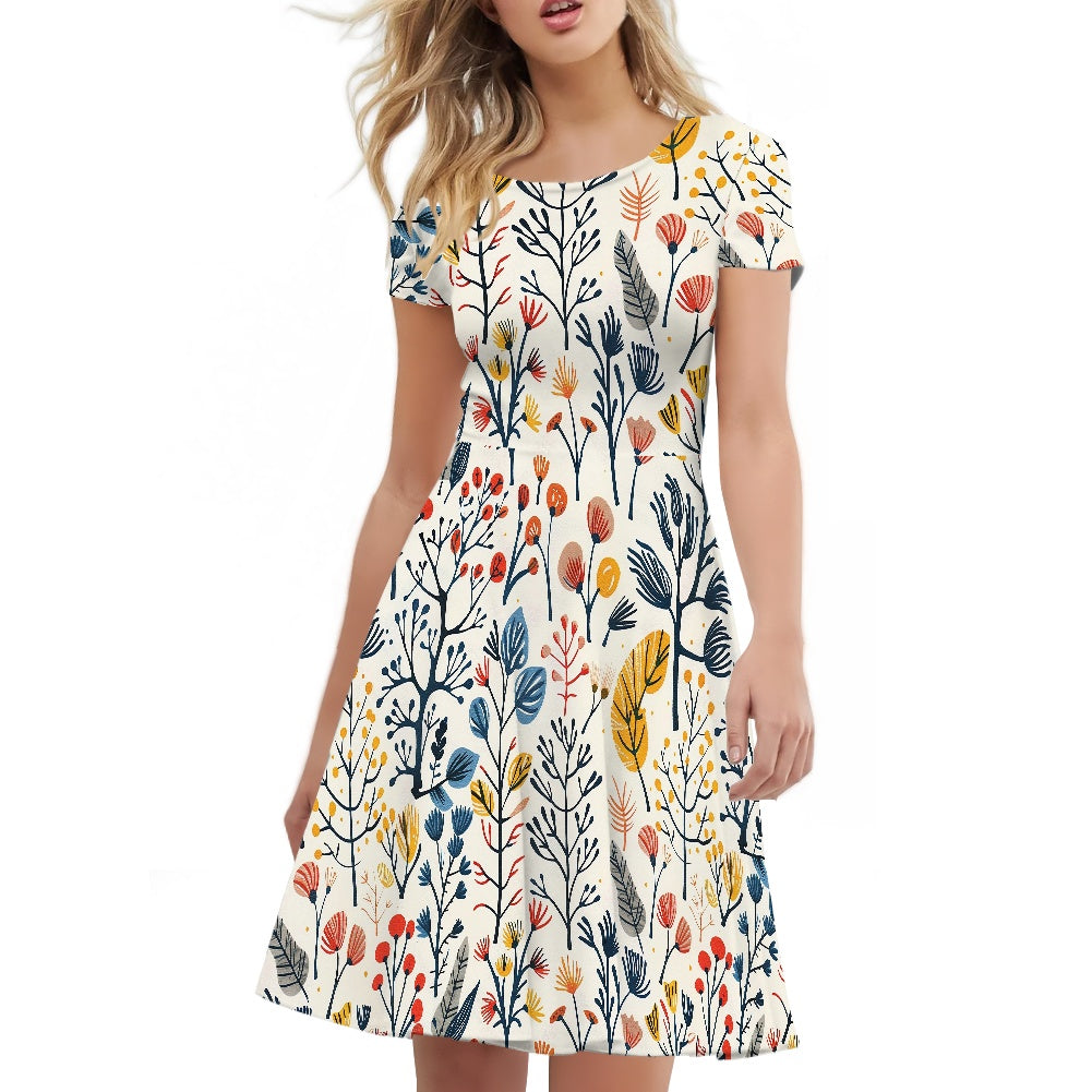 Women Scoop Neck Short Sleeve Ruffle Dress