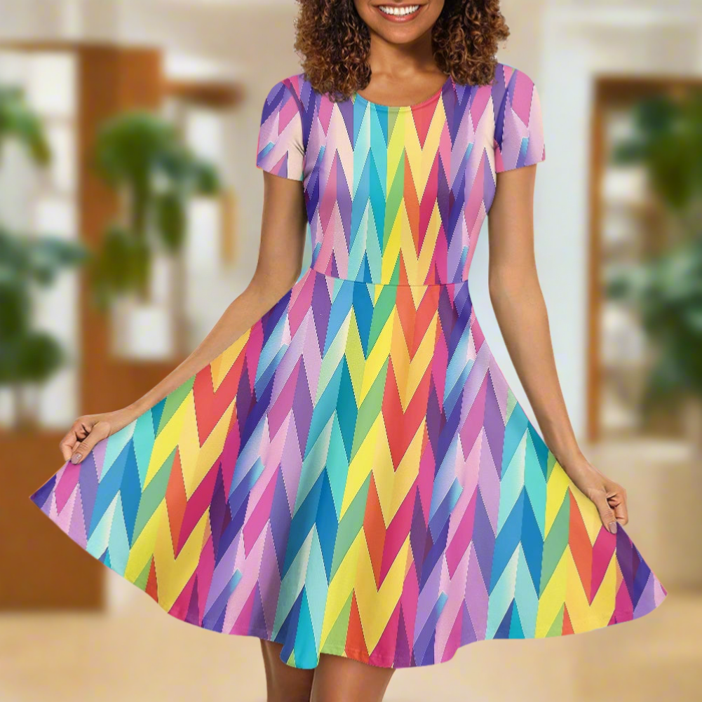 LGBTQ Rainbow Chevron's Women Scoop Neck Short Sleeve Ruffle Dress