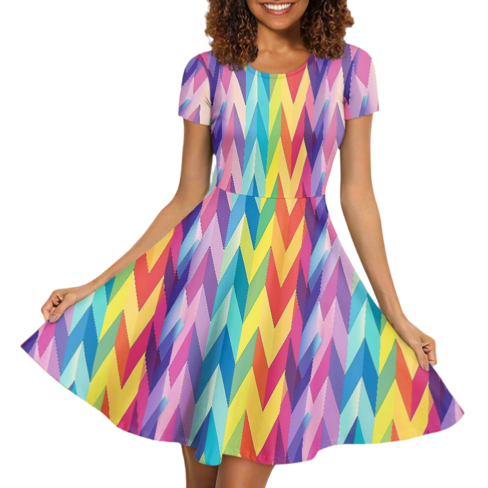 LGBTQ Rainbow Chevron's Women Scoop Neck Short Sleeve Ruffle Dress