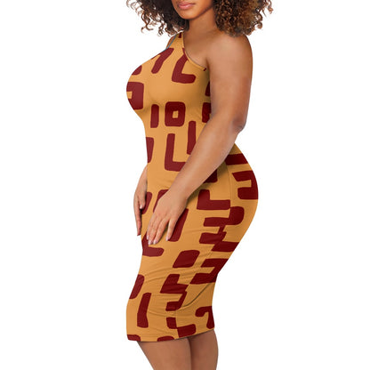 Discover Elegance: Luxtrini's One-Shoulder Slim Dress - Mudcloth Orange