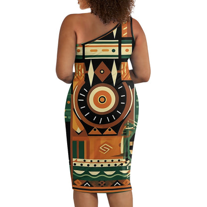 Discover Elegance: Luxtrini's One-Shoulder Slim Dress - Ethnic African