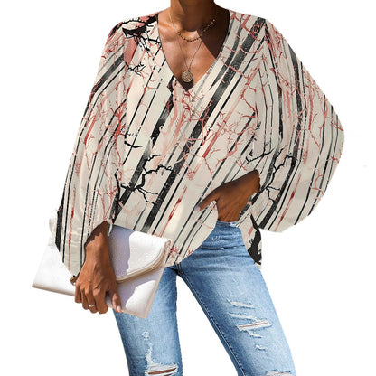 V-Neck Chiffon Puff Sleeve Blouse by Luxtrini 4XL