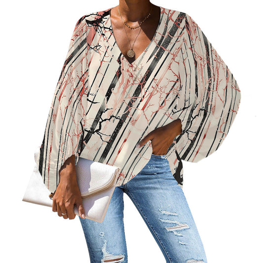 V-Neck Chiffon Puff Sleeve Blouse by Luxtrini 4XL