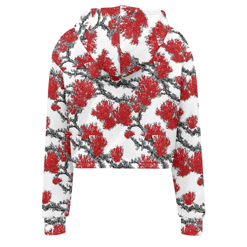 Women's midriff-baring sweatshirt - Red Floral