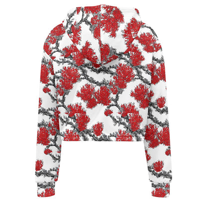 Women's midriff-baring sweatshirt - Red Floral