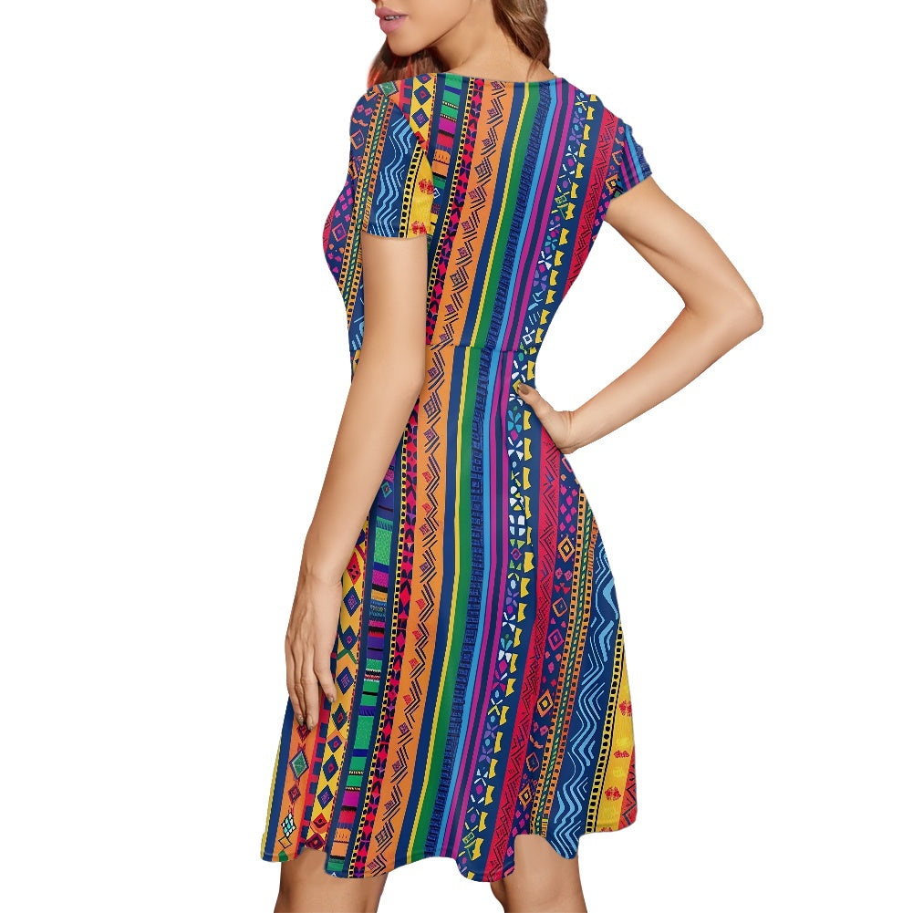 Women Scoop Neck Short Sleeve Ruffle Dress