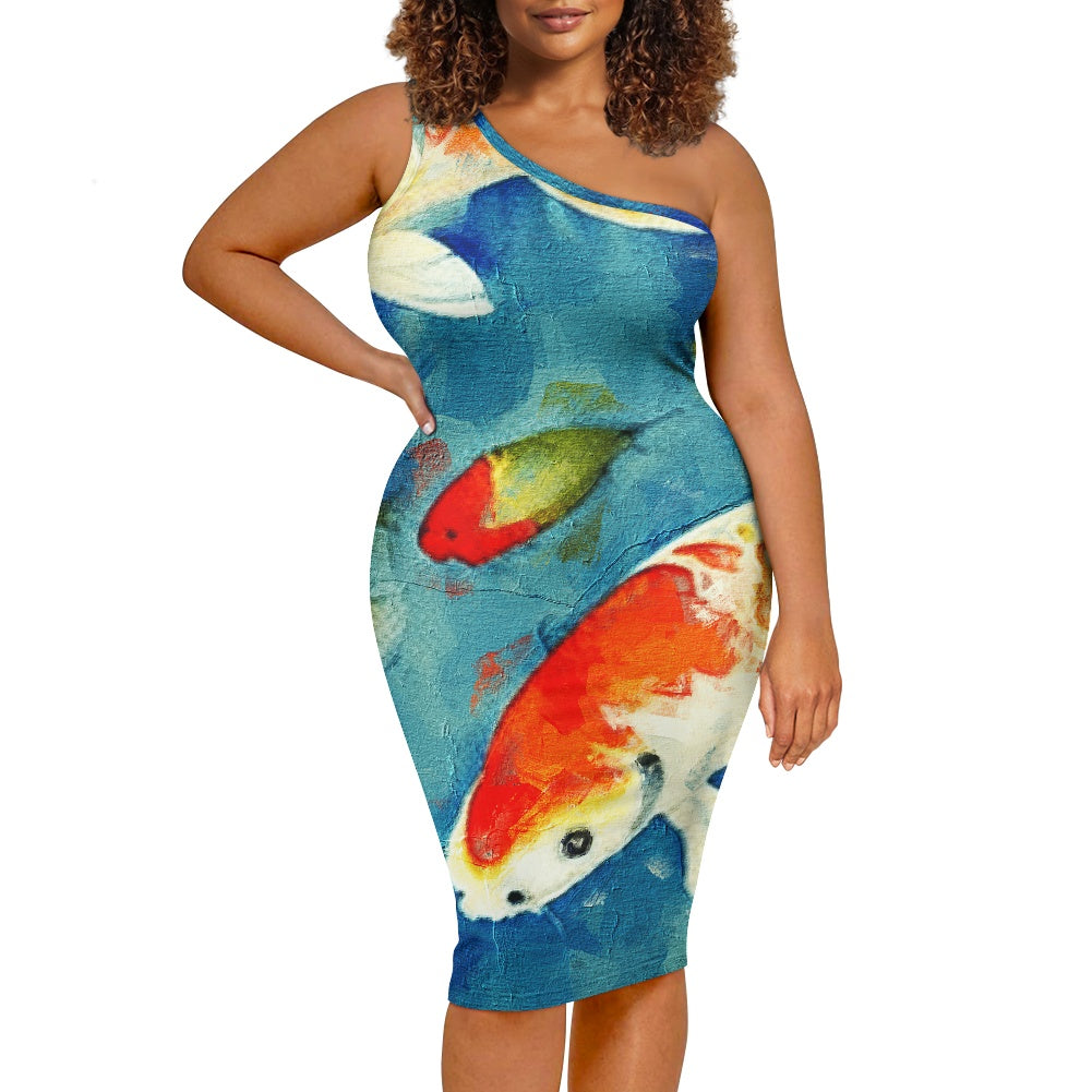 Discover Elegance: Luxtrini's One-Shoulder Slim Dress - Magic of Koi