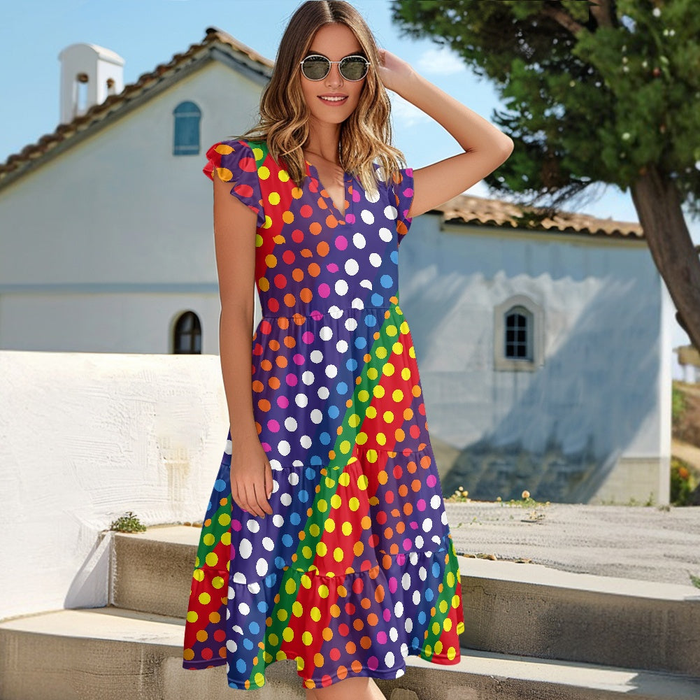 Women's V-neck pocket waist patchwork dress