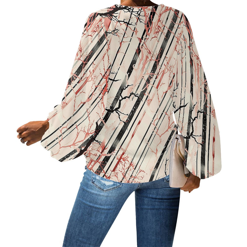 V-Neck Chiffon Puff Sleeve Blouse by Luxtrini