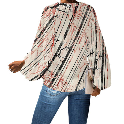 V-Neck Chiffon Puff Sleeve Blouse by Luxtrini