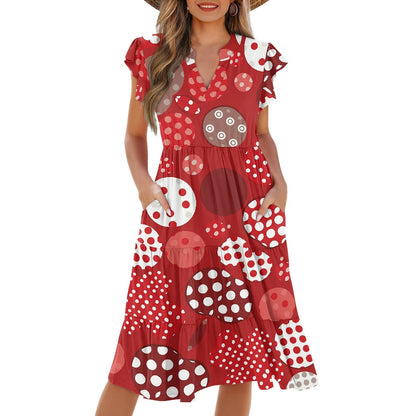 Women's V-neck pocket waist patchwork dress white