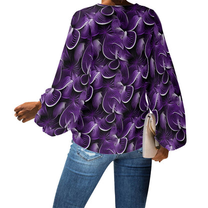 V-Neck Puff Sleeve Chiffon Blouse