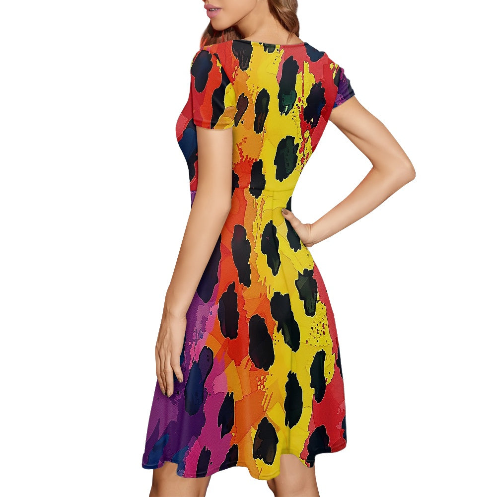 Women Scoop Neck Short Sleeve Ruffle Dress